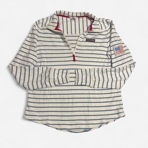 Vineyard Vines Sweater Womens L White Blue Striped American Flag Quarter Zip